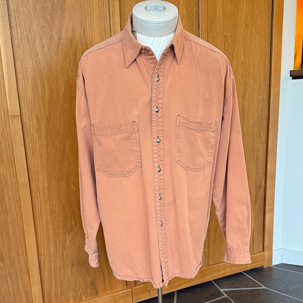 Men's Casual Button Down Shirt - Rust with silver buttons.